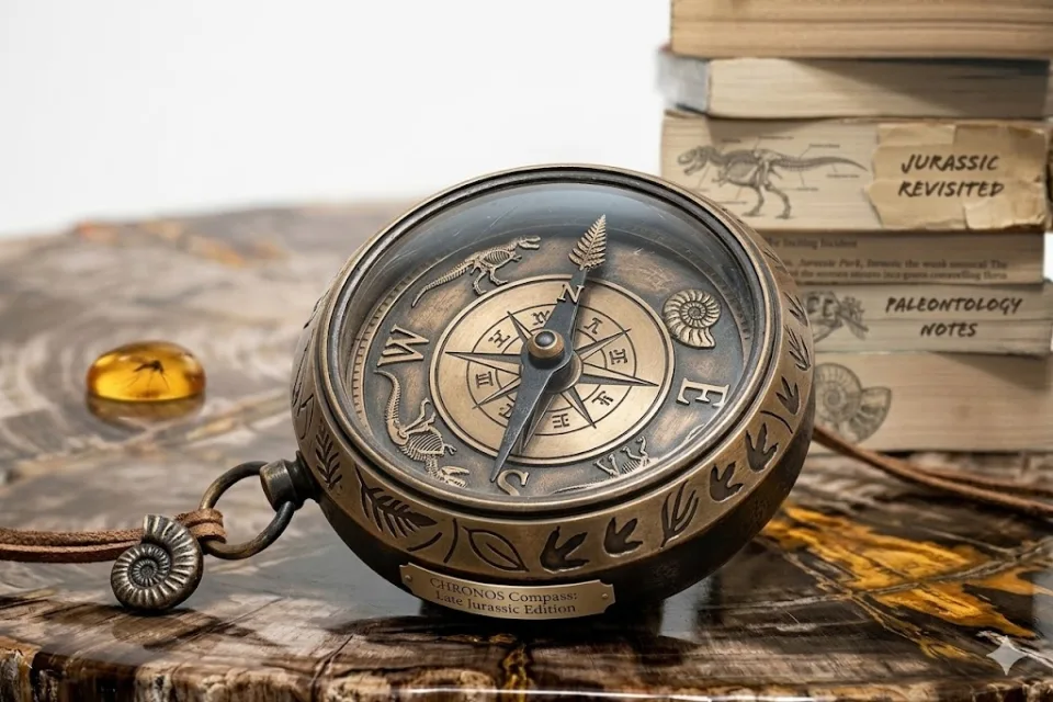Jurassic English compass and curated book collection